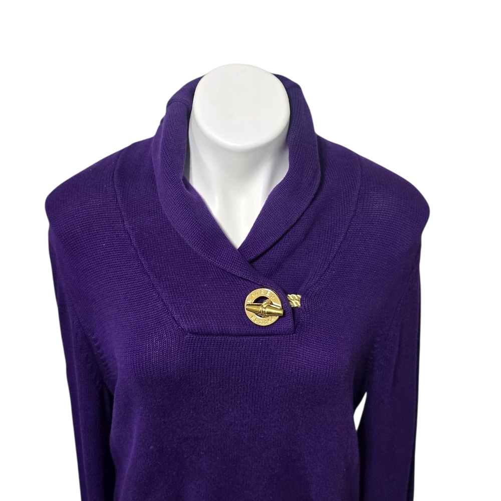 Ralph Lauren Purple Cowl Neck Cotton Sweater Gold Button Detail